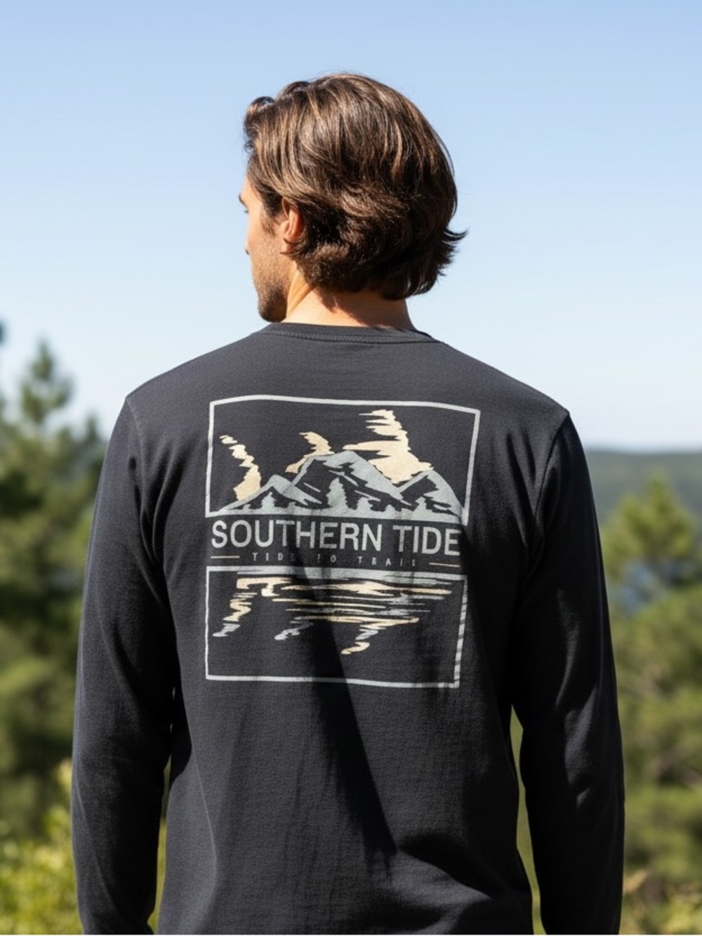 Southern Tide Blue Long-Sleeve Pocket “Tide to Trail” Beach Mountain Tee T Shirt